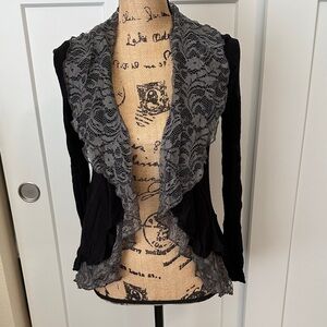 Needle & Thread Black Cardigan with Gray Lace
